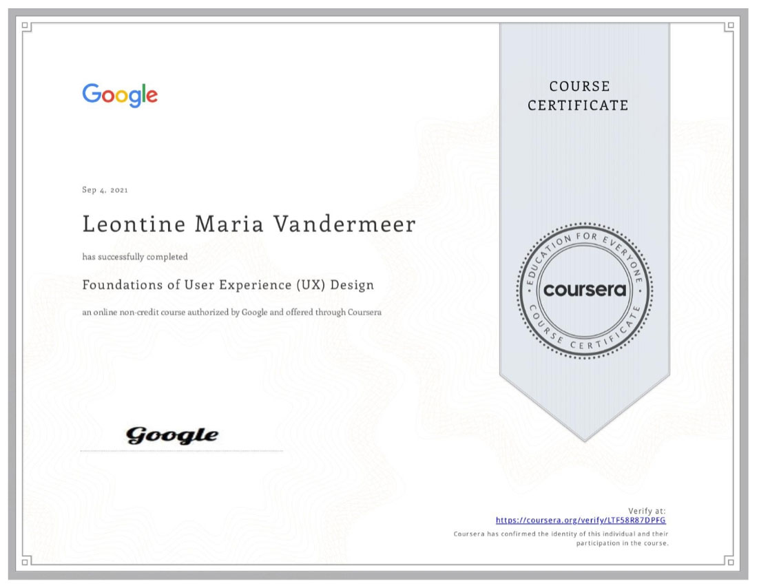 Certificate in UX Design Leontine Vandermeer